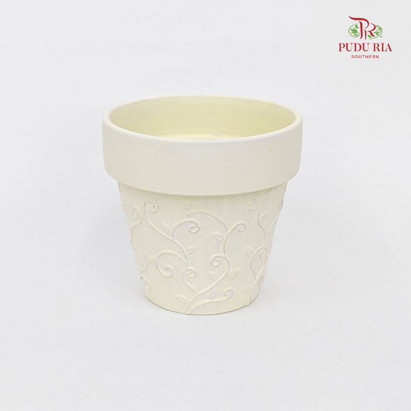 White Clay Pot - Vine