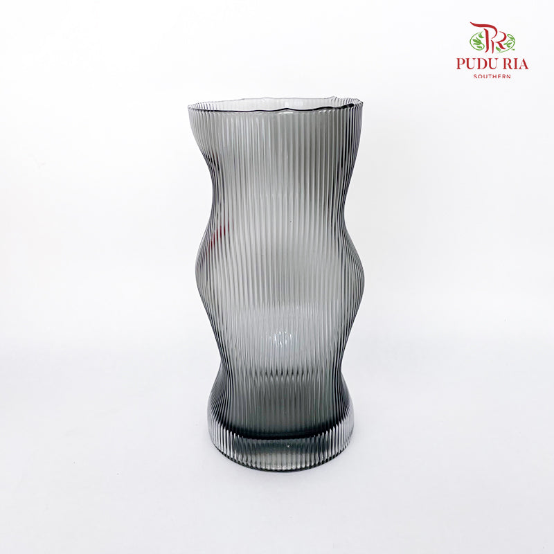 Curved Fluted Vase - Smoke Grey