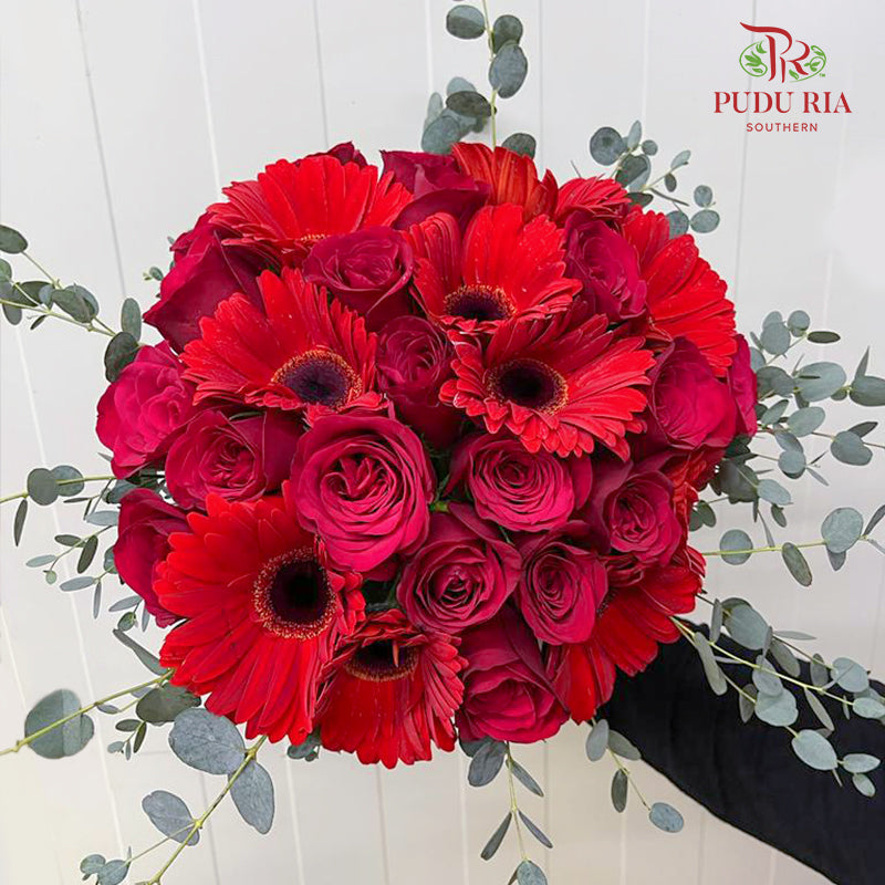 Red Rose & Gerbera Wedding Bouquet (20 Stems)