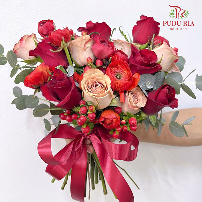 Red Rose & Cappuccino Wedding Bouquet (12 Stems)
