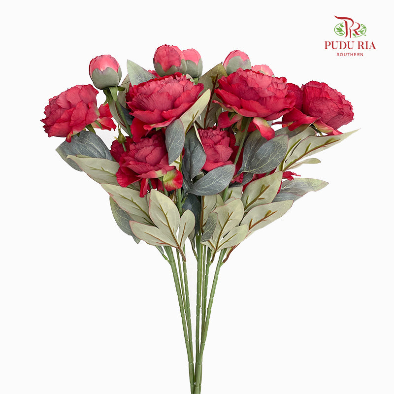 CNY Artificial Peony Spray 68cm Red - (5 Stems)