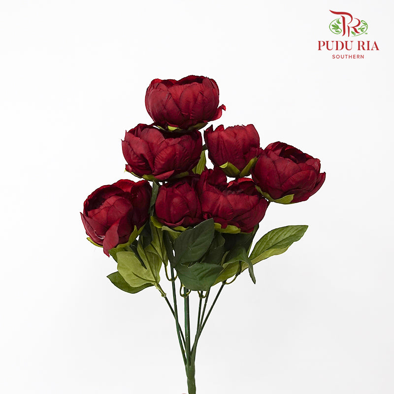CNY Artificial Peony Bush 44cm - Maroon