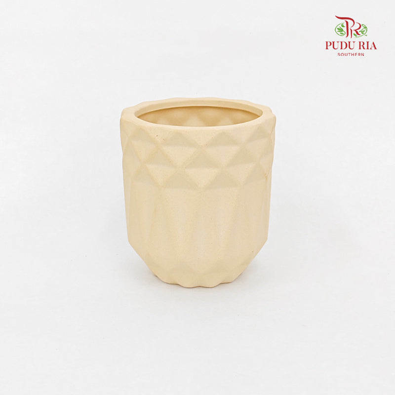 White Clay Pot With Tray - Geometric