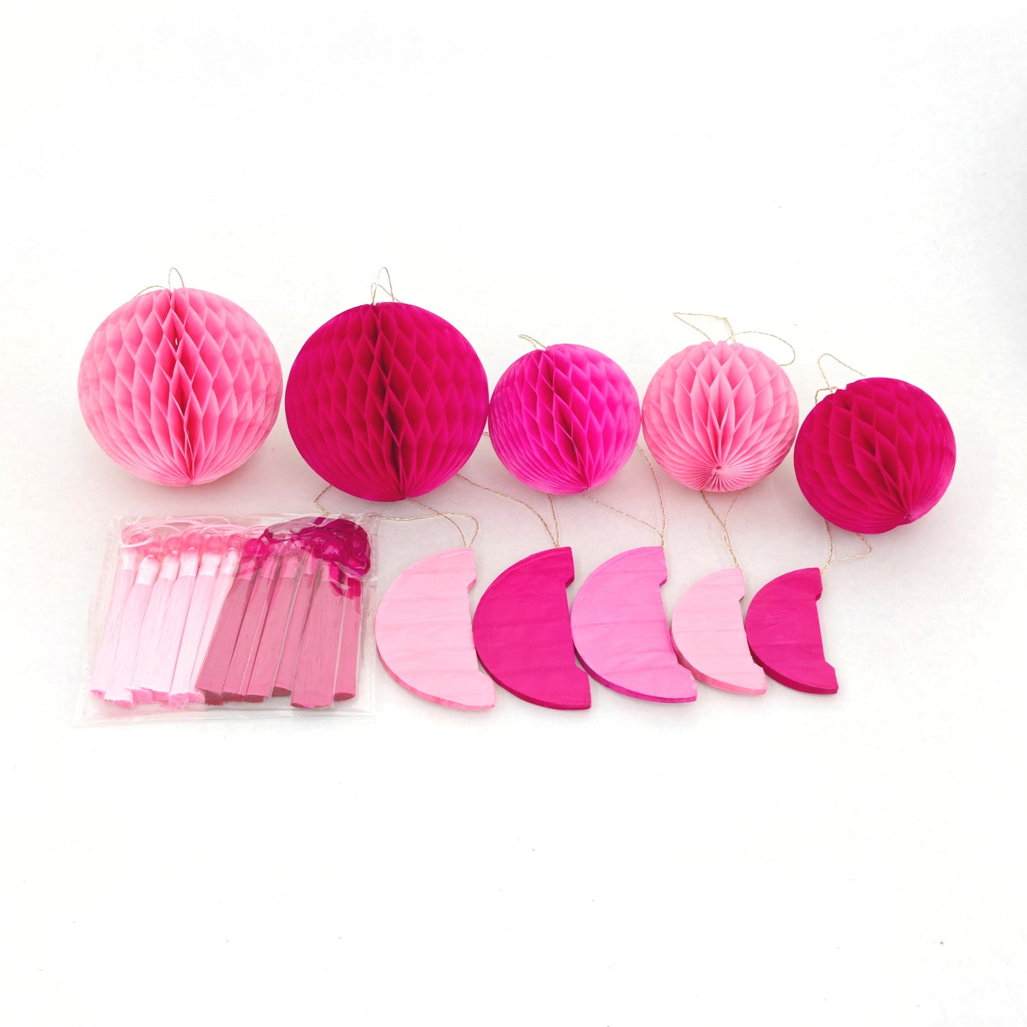 Tassel Honeycomb Paper Lantern 8cm&6cm - Pink (10 Pieces)
