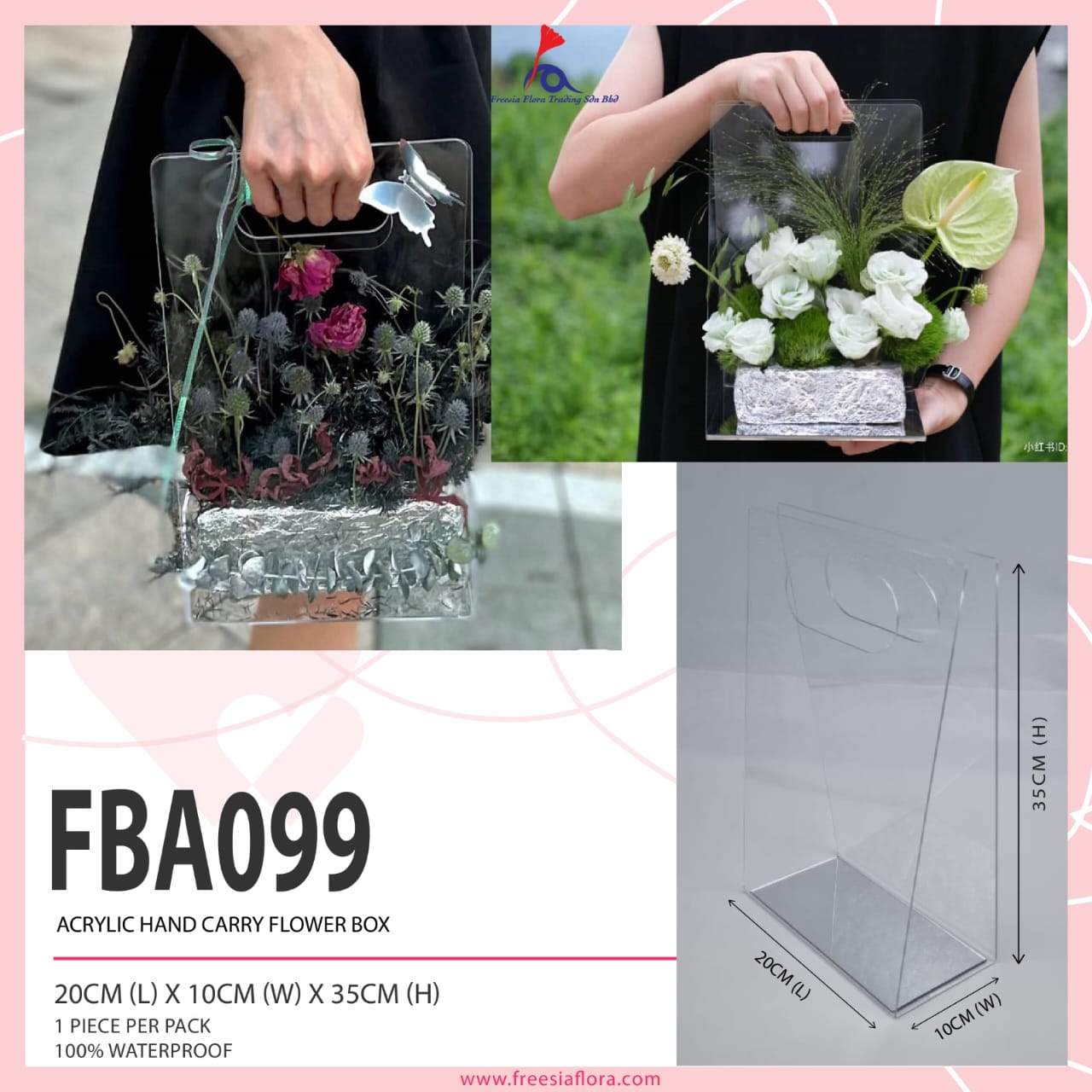 Acrylic Hand Carry Flower Box - FBA099#1