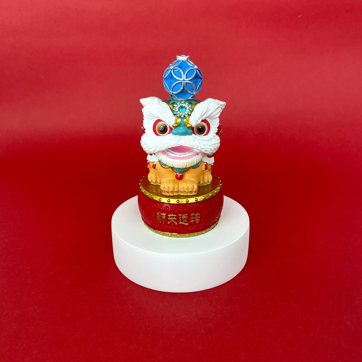 Lion Dance Ornament With Base - Blue