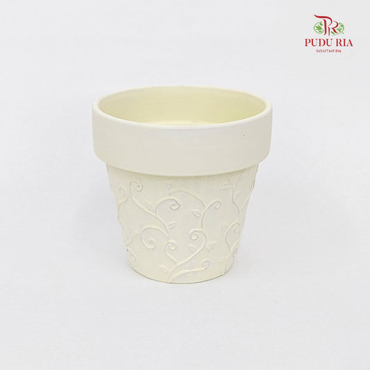 White Clay Pot - Vine