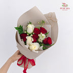 Red & White Rose Bouquet - 10 Stems