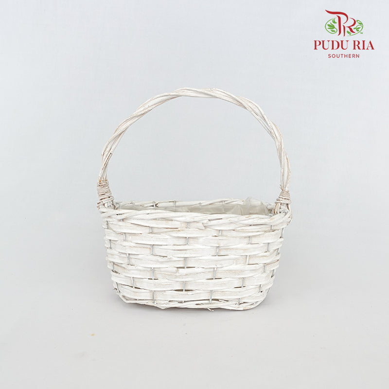 Small Oval White Basket - LR0166