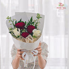 Red & White Rose Bouquet - 5 Stems