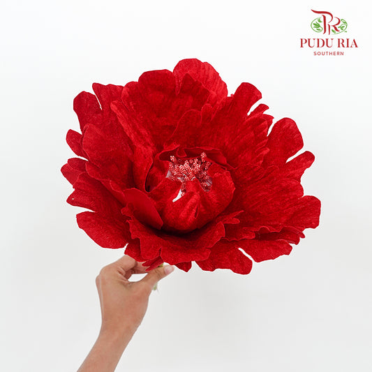CNY Artificial Peony Flower With Stem 30cm - Red