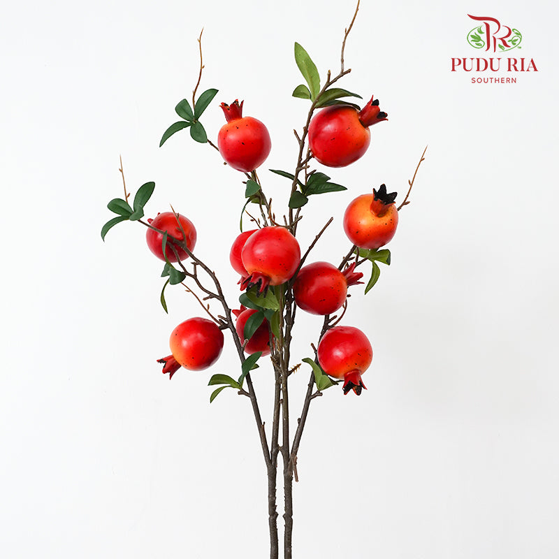 CNY Artificial Pomegranate Spray 80cm - Red (2 Stems)