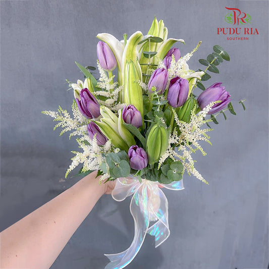 Tulip & Lily Wedding Bouquet (10 Stems)