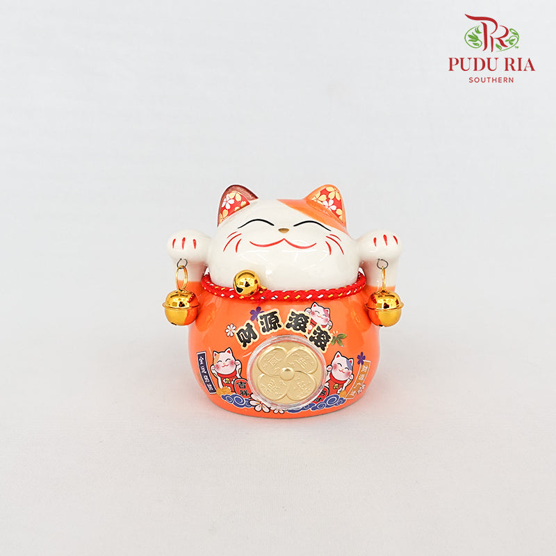 4.5" Solar Lucky Cat Orange - FBA083#3