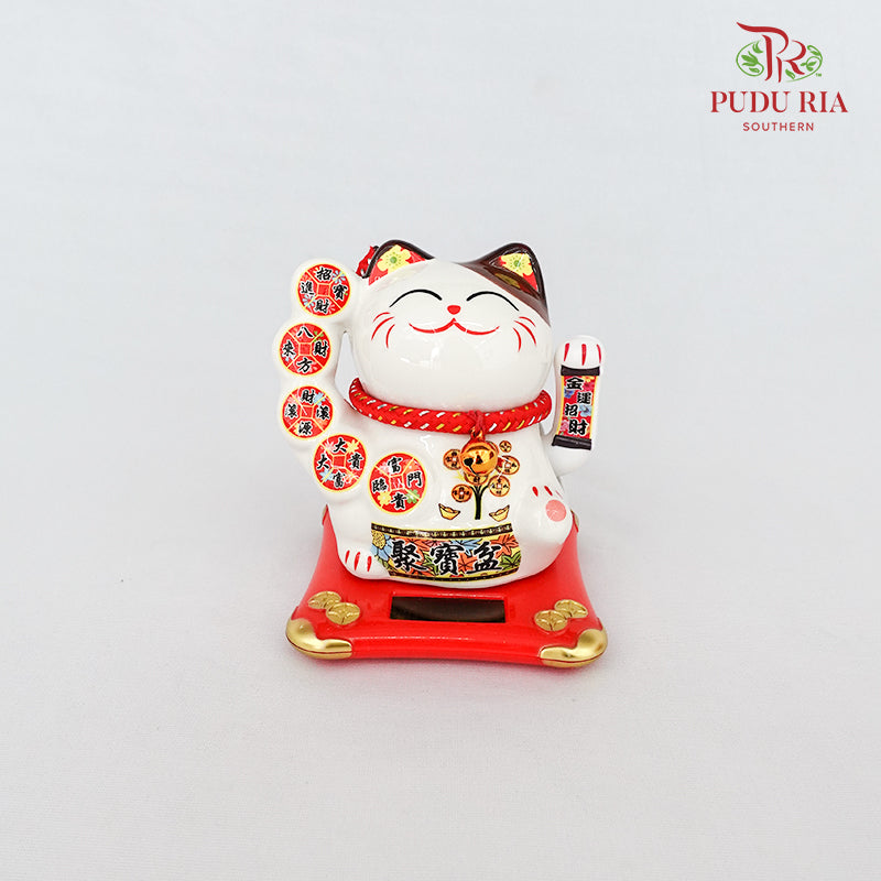 5' Solar Lucky Cat White (Swing) - FBA075#2