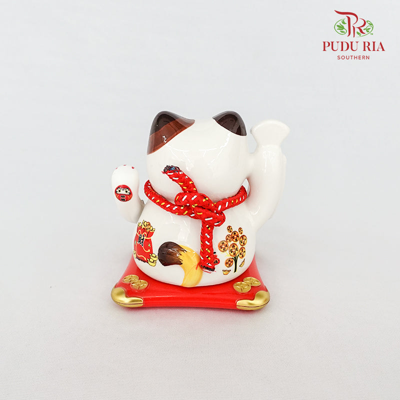 5' Solar Lucky Cat White (Swing) - FBA075#1