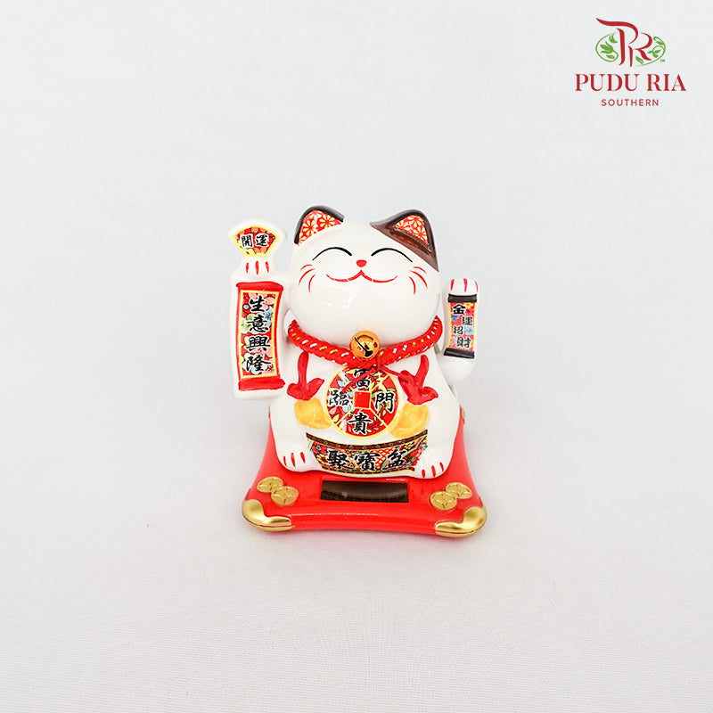 5' Solar Lucky Cat White (Swing) - FBA075#1