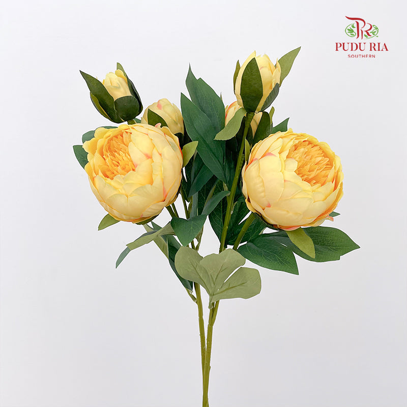 CNY Artificial Peony Sarah Spray Yellow 80cm - (2 Stems)
