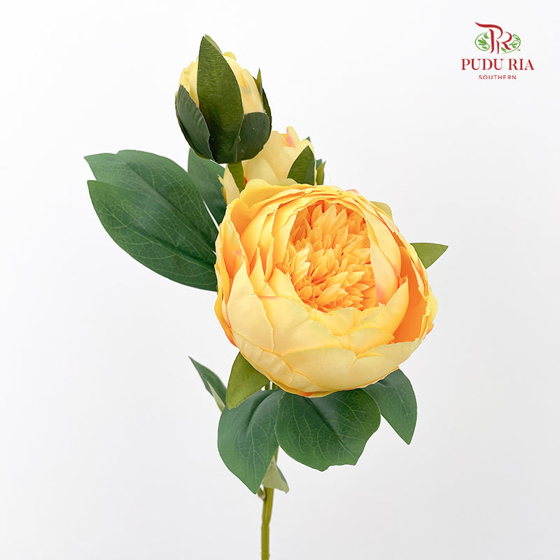 CNY Artificial Peony Sarah Spray Yellow 80cm - (2 Stems)