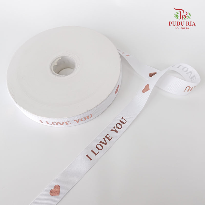 Grosgrain Ribbon "I love You" White - FRB112