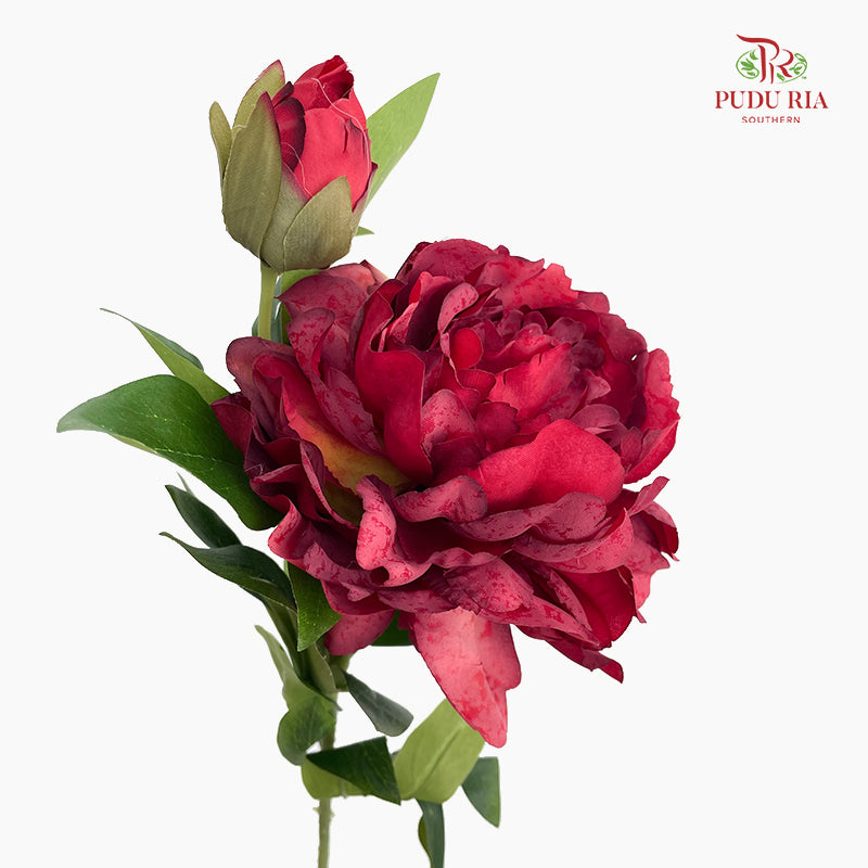 CNY Artificial Peony Spray 63cm Red - (5 Stems)