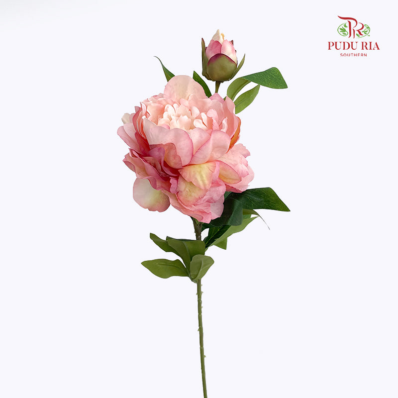 CNY Artificial Peony Spray 63cm Soft Pink - (5 Stems)