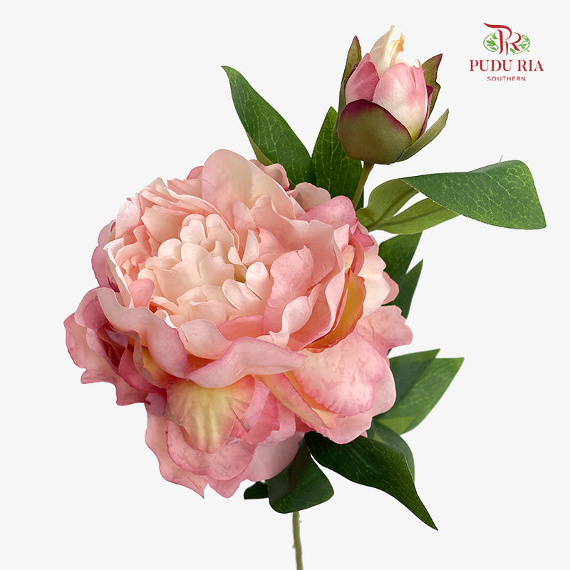 CNY Artificial Peony Spray 63cm Soft Pink - (5 Stems)