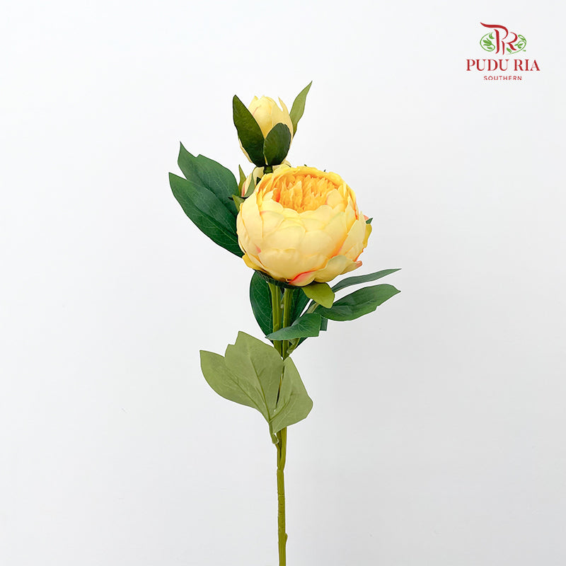 CNY Artificial Peony Sarah Spray Yellow 80cm - (2 Stems)