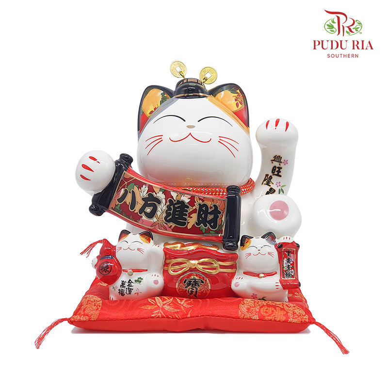 9`Lucky Cat White(Swing/Piggy Bank) 八方进财 - FBA071#1 - Pudu Ria Florist Southern