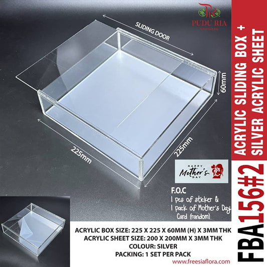 Premium Clear Acrylic Sliding Box + Silver Acrylic Sheet - FBA156#2