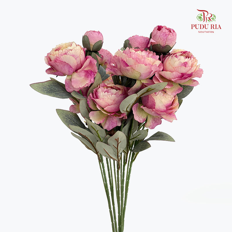 CNY Artificial Peony Spray 68cm Purple - (5 Stems)