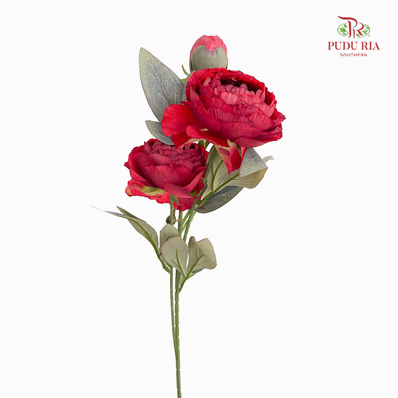 CNY Artificial Peony Spray 68cm Red - (5 Stems)