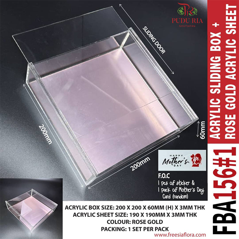 Premium Clear Acrylic Sliding Box + Rose Gold Acrylic Sheet - FBA156#1