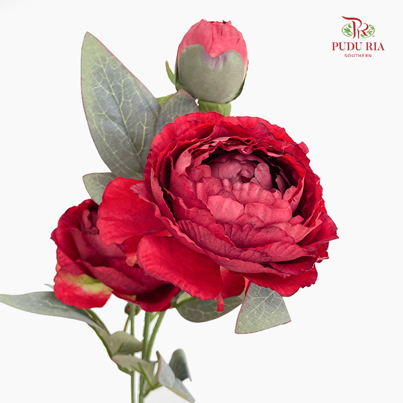 CNY Artificial Peony Spray 68cm Red - (5 Stems)