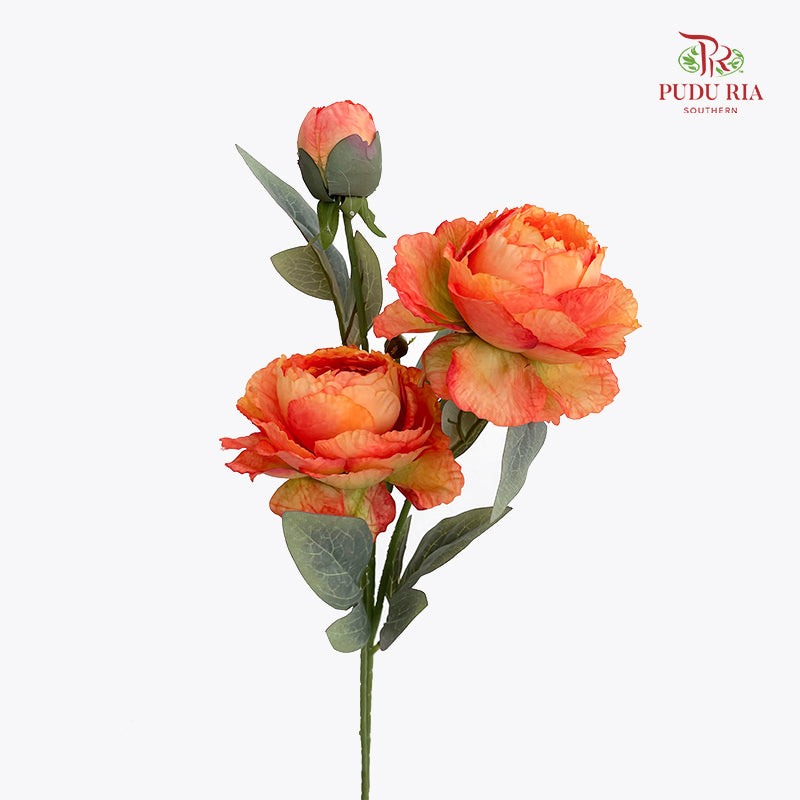 CNY Artificial Peony Spray 68cm Orange - (5 Stems)