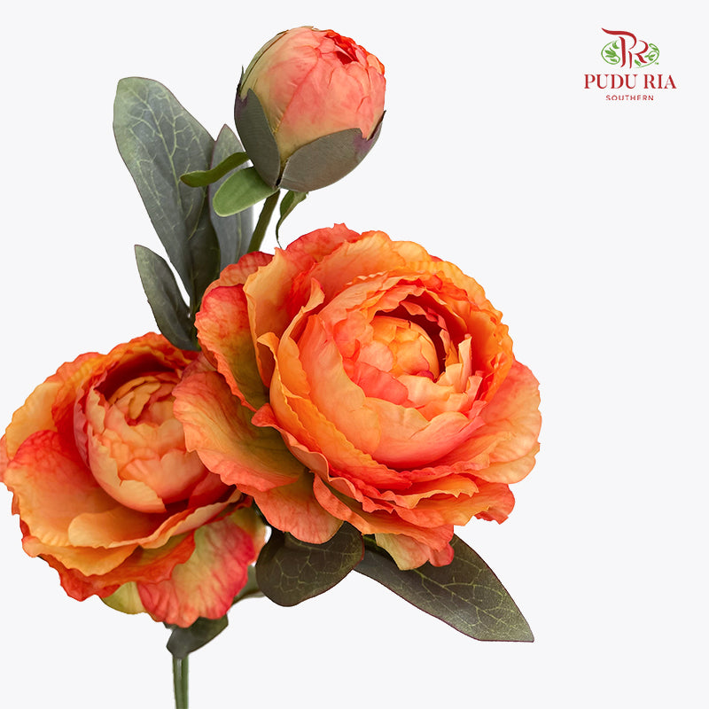 CNY Artificial Peony Spray 68cm Orange - (5 Stems)