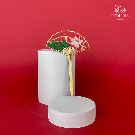 Gold Fan Decorative Pick Lotus
