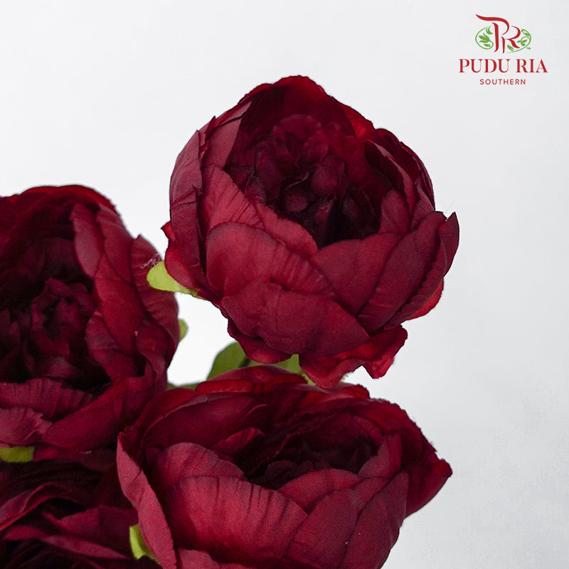 CNY Artificial Peony Bush 44cm - Maroon