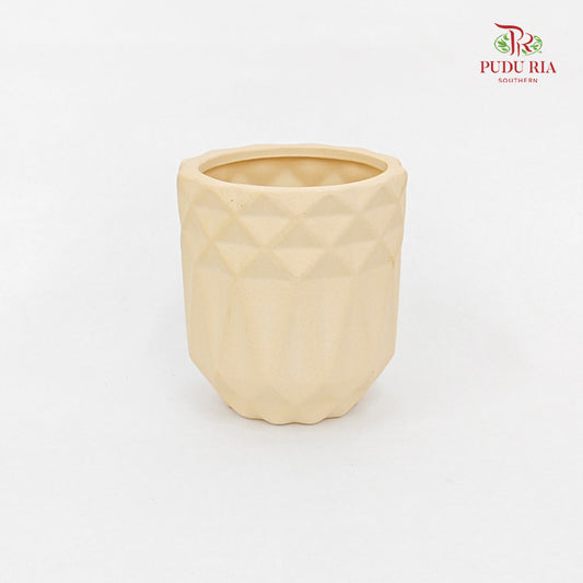 White Clay Pot With Tray - Geometric