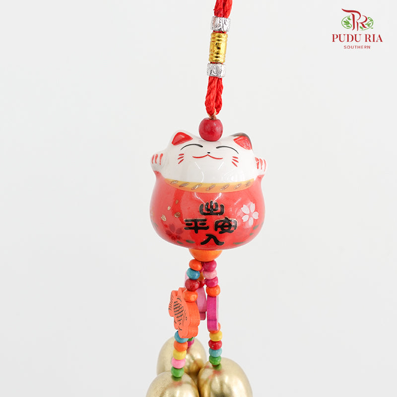 Lucky Cat Wind Chimes - Red#2