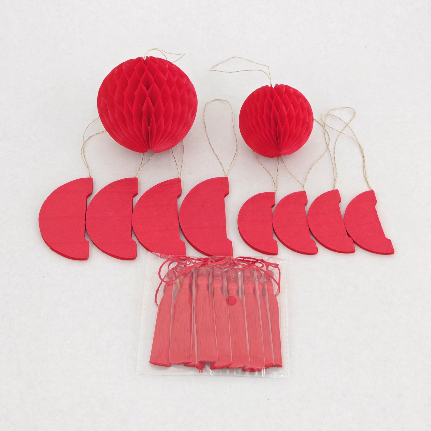 Tassel Honeycomb Paper Lantern 8cm&6cm - Red (10 Pieces)