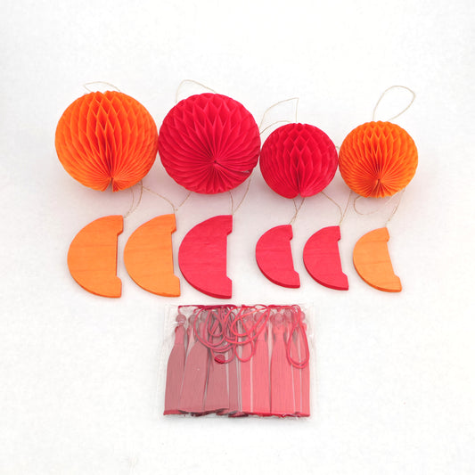 Tassel Honeycomb Paper Lantern 8cm&6cm - Red (10 Pieces)