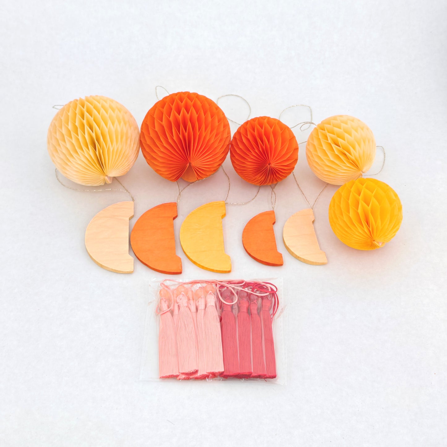 Tassel Honeycomb Paper Lantern 8cm&6cm - Orange (10 Pieces)