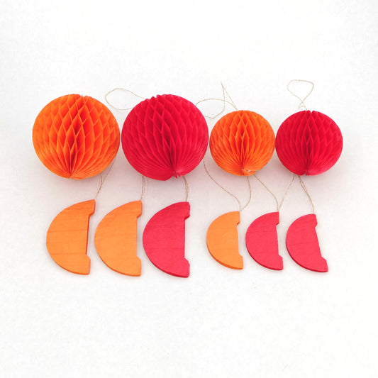 Honeycomb Paper Lantern 8cm&6cm - Tangerine Red (10 Pieces)