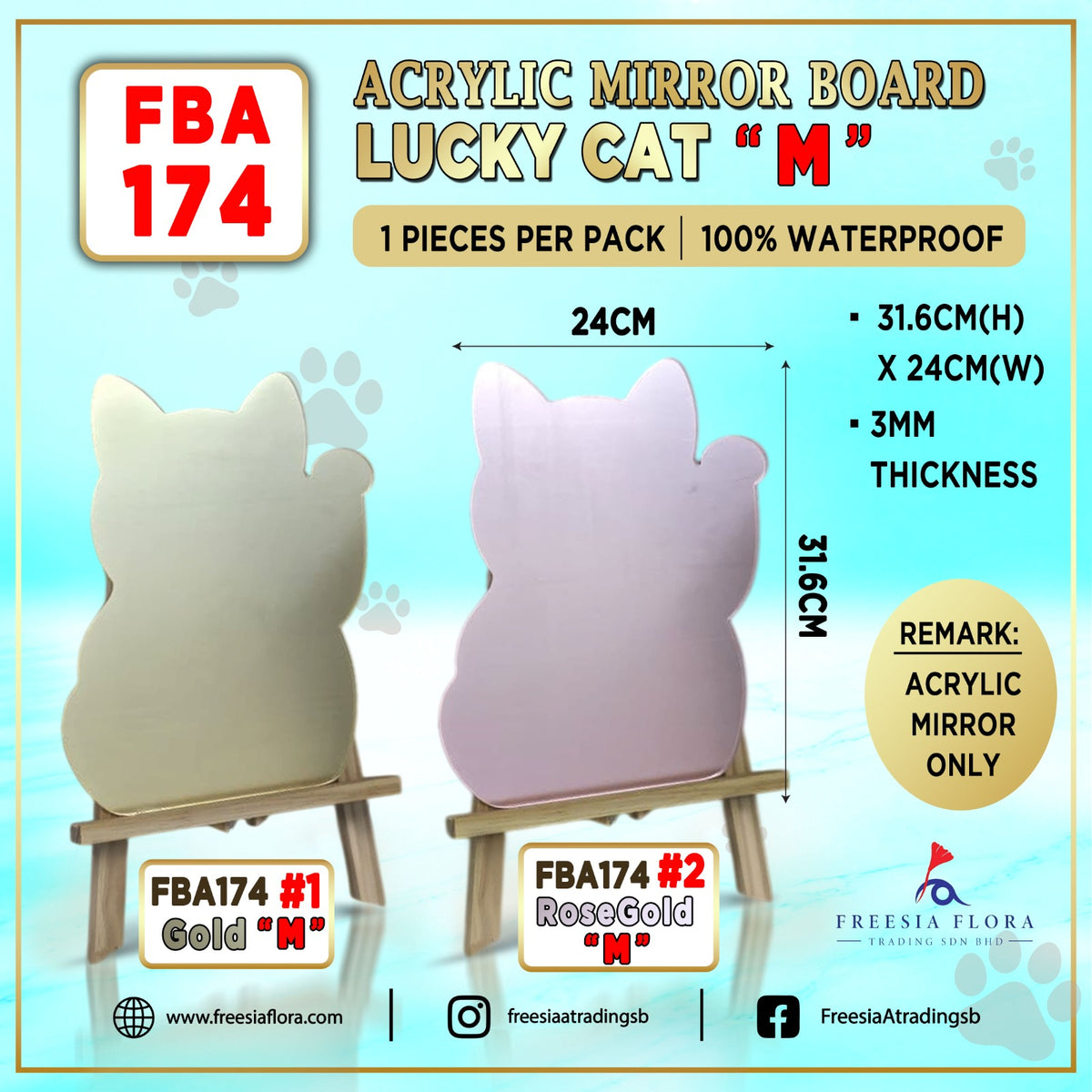 Lucky Cat Shape Acrylic Mirror Board - FBA174
