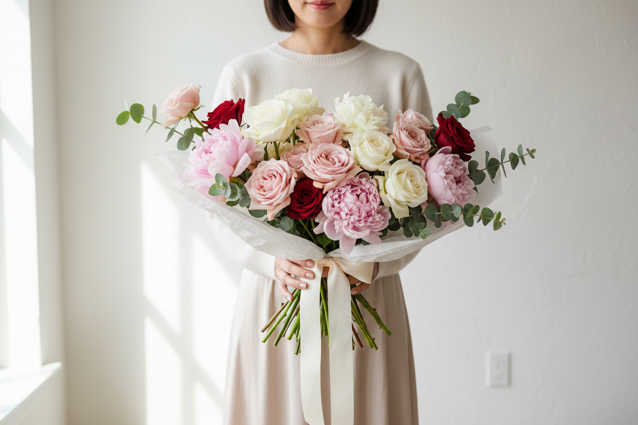 Asian Woman Holding Bouquet Hero Retry