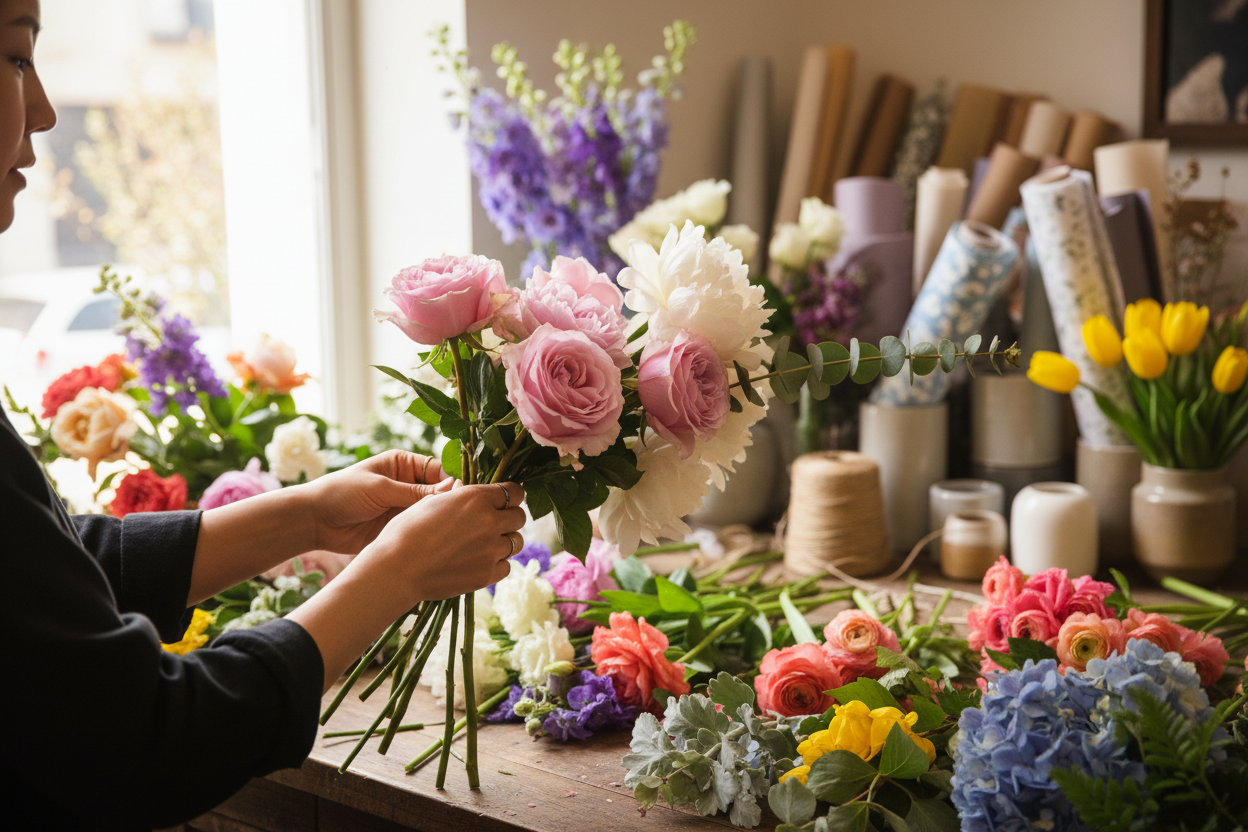 Florist Making Flower Arrangement
