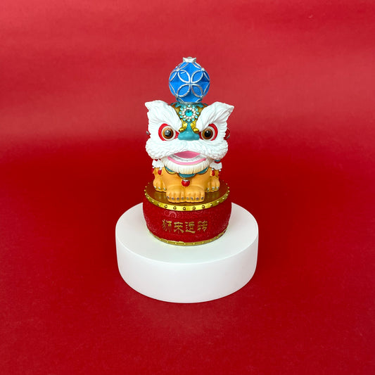 Lion Dance Ornament With Base - Blue
