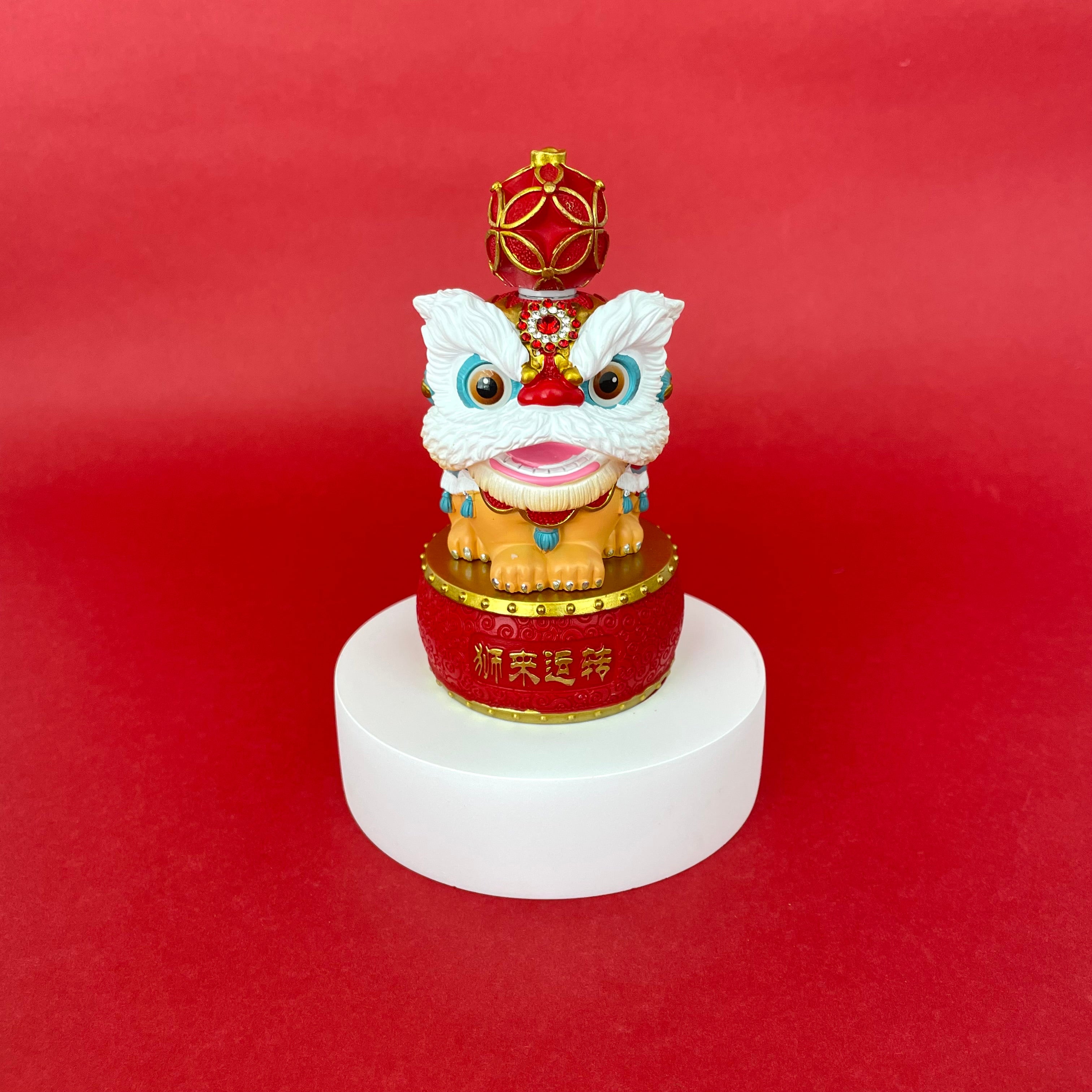 Lion Dance Ornament With Base - Red