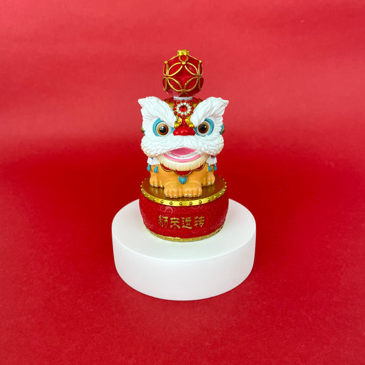 Lion Dance Ornament With Base - Red
